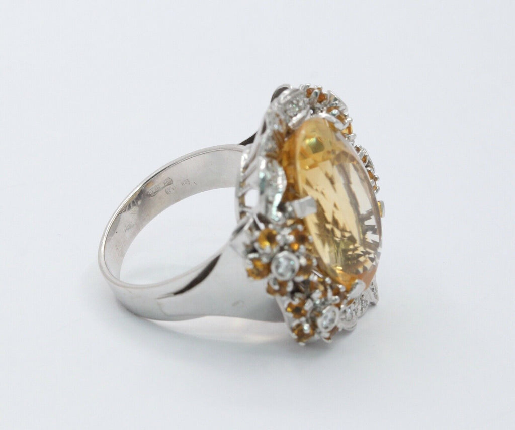 Huge Majestic Italian 18K Citrine Diamonds Ring