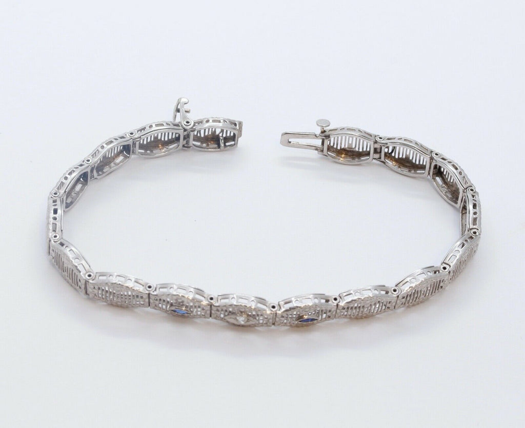Art Deco Ladies 14K White Gold Diamond Sapphires Bracelet