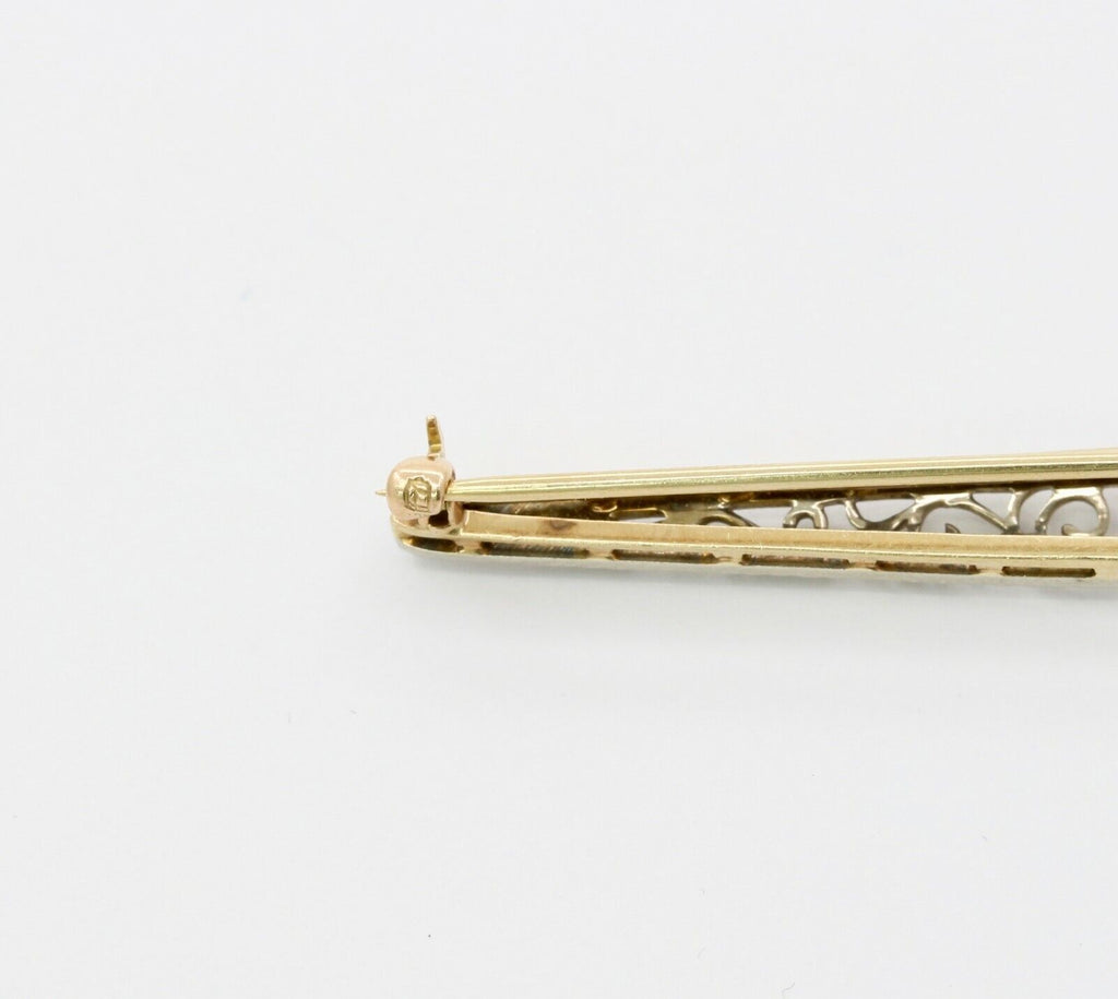 Art Deco 14K White Gold Diamond Filigree Brooch