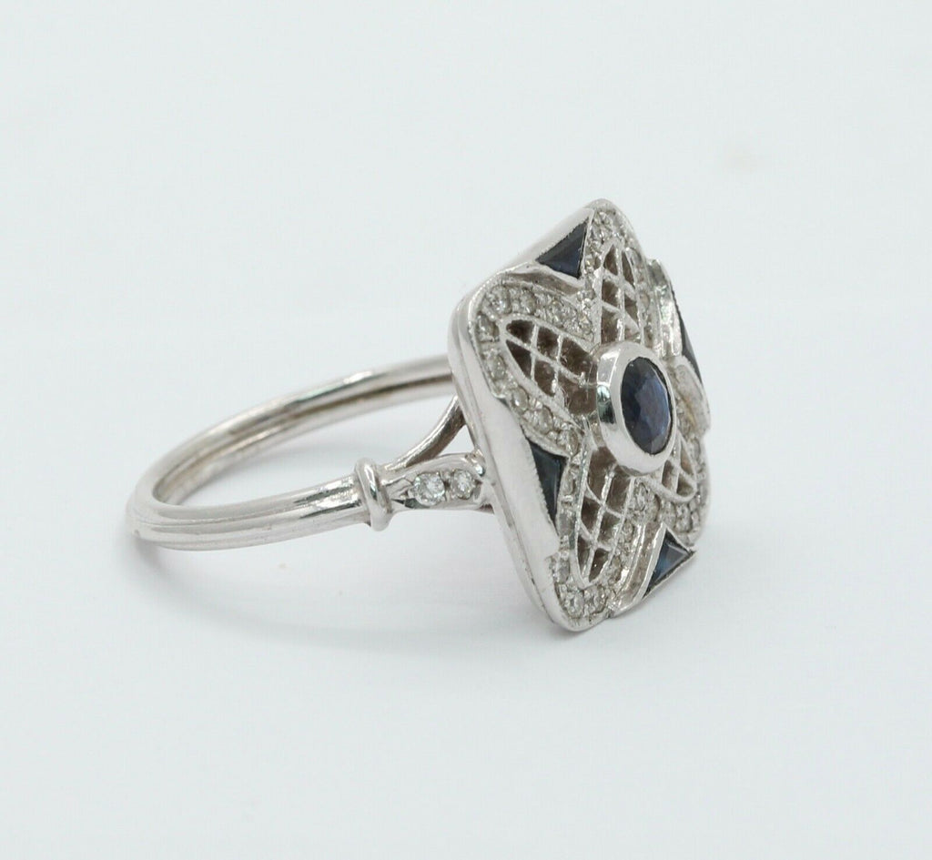 Vintage 18K White Gold Sapphire & Diamond Alternative Engagement Ring