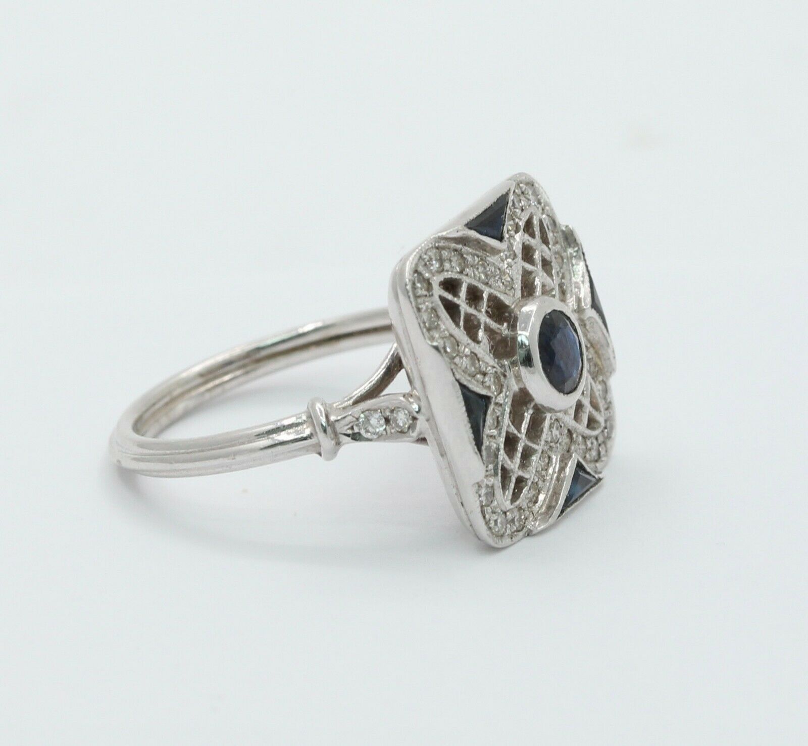 Vintage 18K White Gold Sapphire & Diamond Alternative Engagement Ring