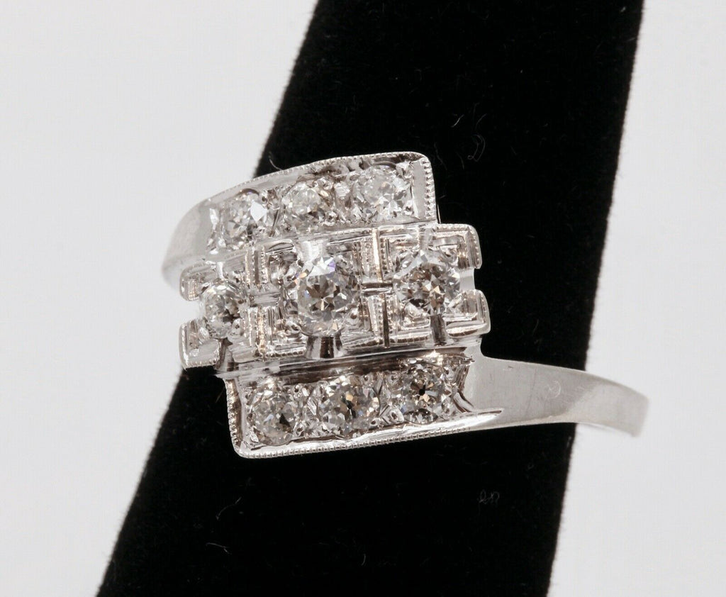 Art Deco Ladies Geometric Diamonds 14K White Gold Ring