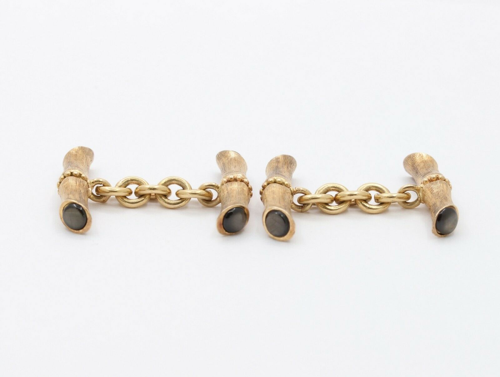 Vintage 14K Yellow Gold  Bamboo Black Star Sapphires Cufflinks
