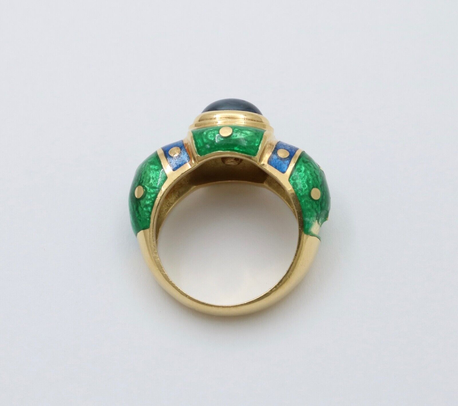 Vintage 18K Yellow Gold Sapphire Enamel Dome Ring , Ring Band
