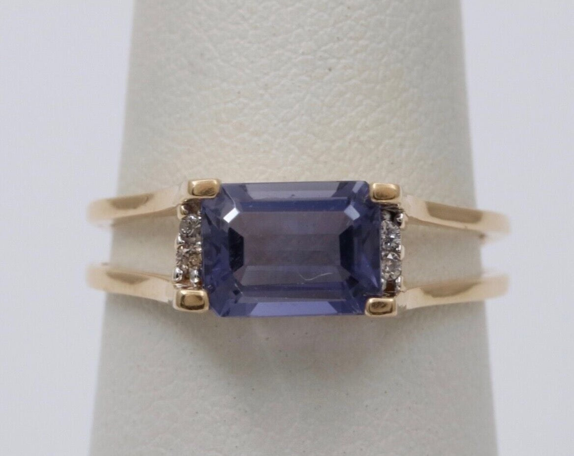 Vintage Purple Stone Diamonds 14K Yellow Gold Ring