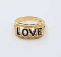 Vintage Love Blue Enamel 18K Yellow Gold Ring