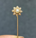 Antique 14K Yellow Gold Pearls Flower Stick Pin