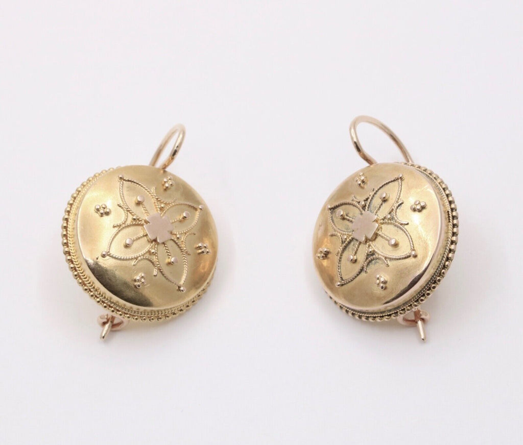 Victorian Flower 14K Yellow Rose Gold Dangle Earrings