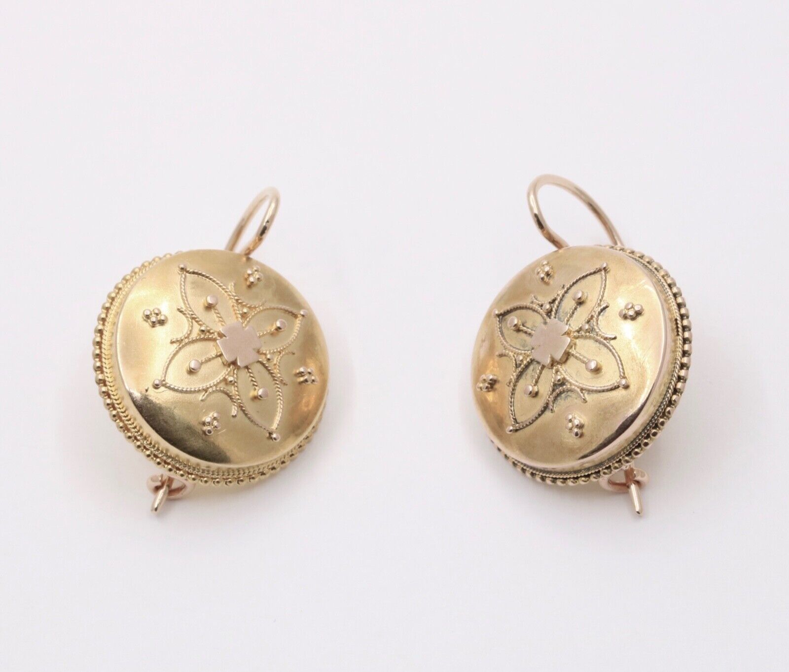 Victorian Flower 14K Yellow Rose Gold Dangle Earrings