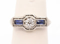Art Deco 18K White Gold Diamond & Synthetic Sapphire Ring