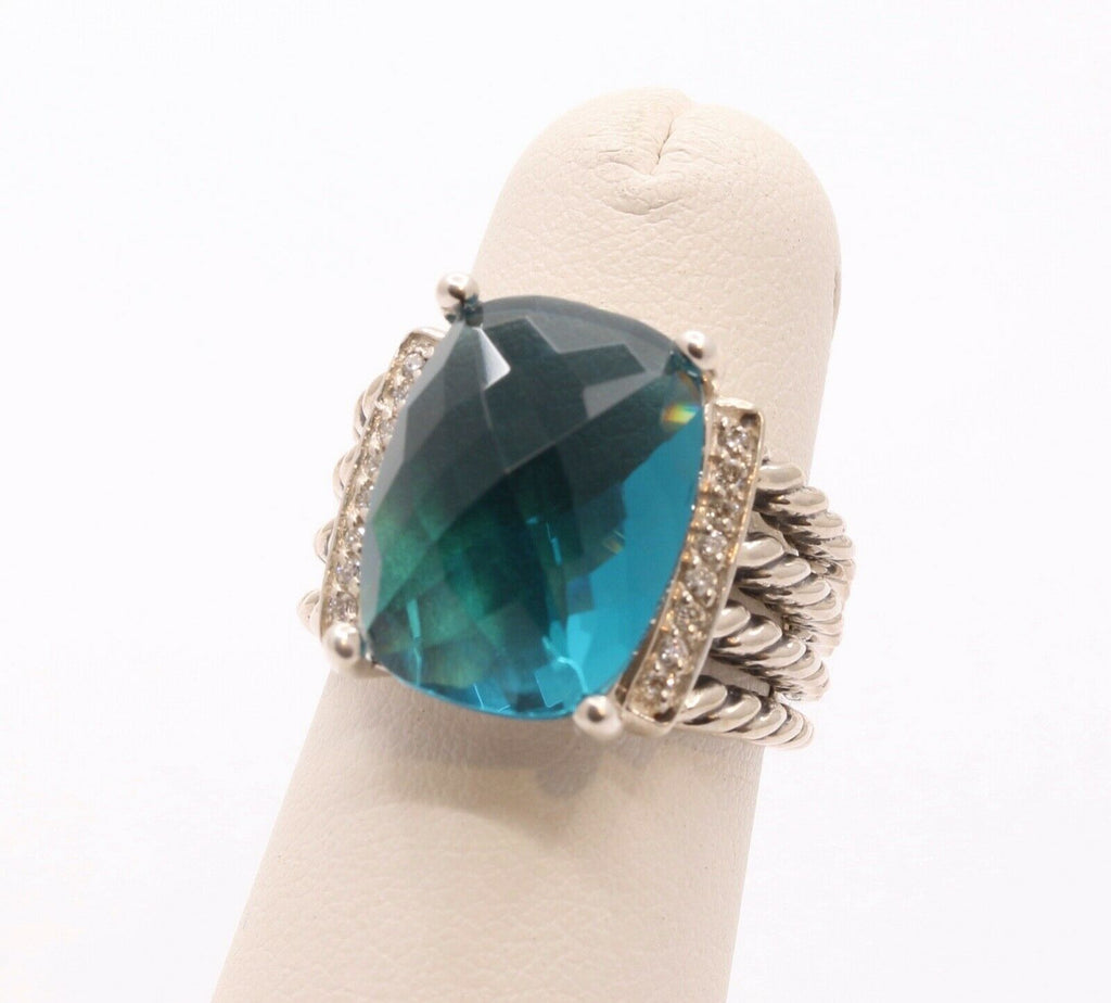 David Yurman Wheaton Ring With London Blue Topaz and Diamonds