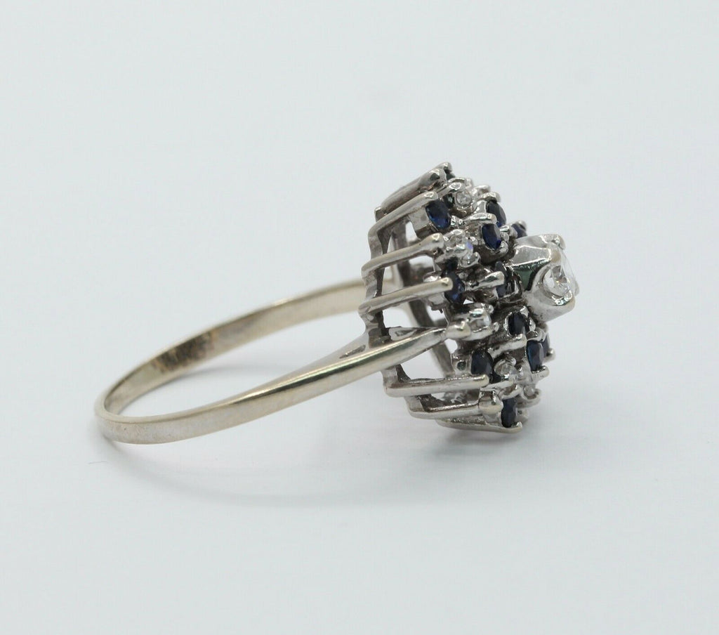 Vintage 14K White Gold Starburst Sapphire Diamond Ring