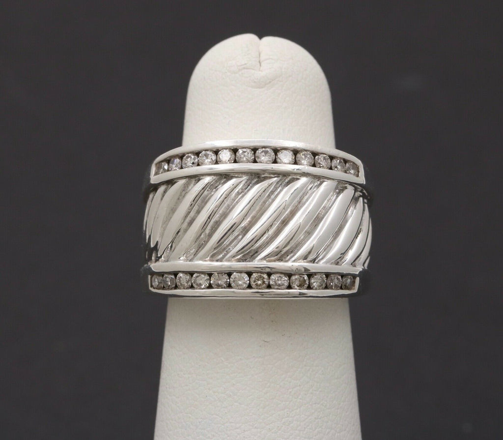 Classic David Yurman Sterling Silver Diamond Ring Band