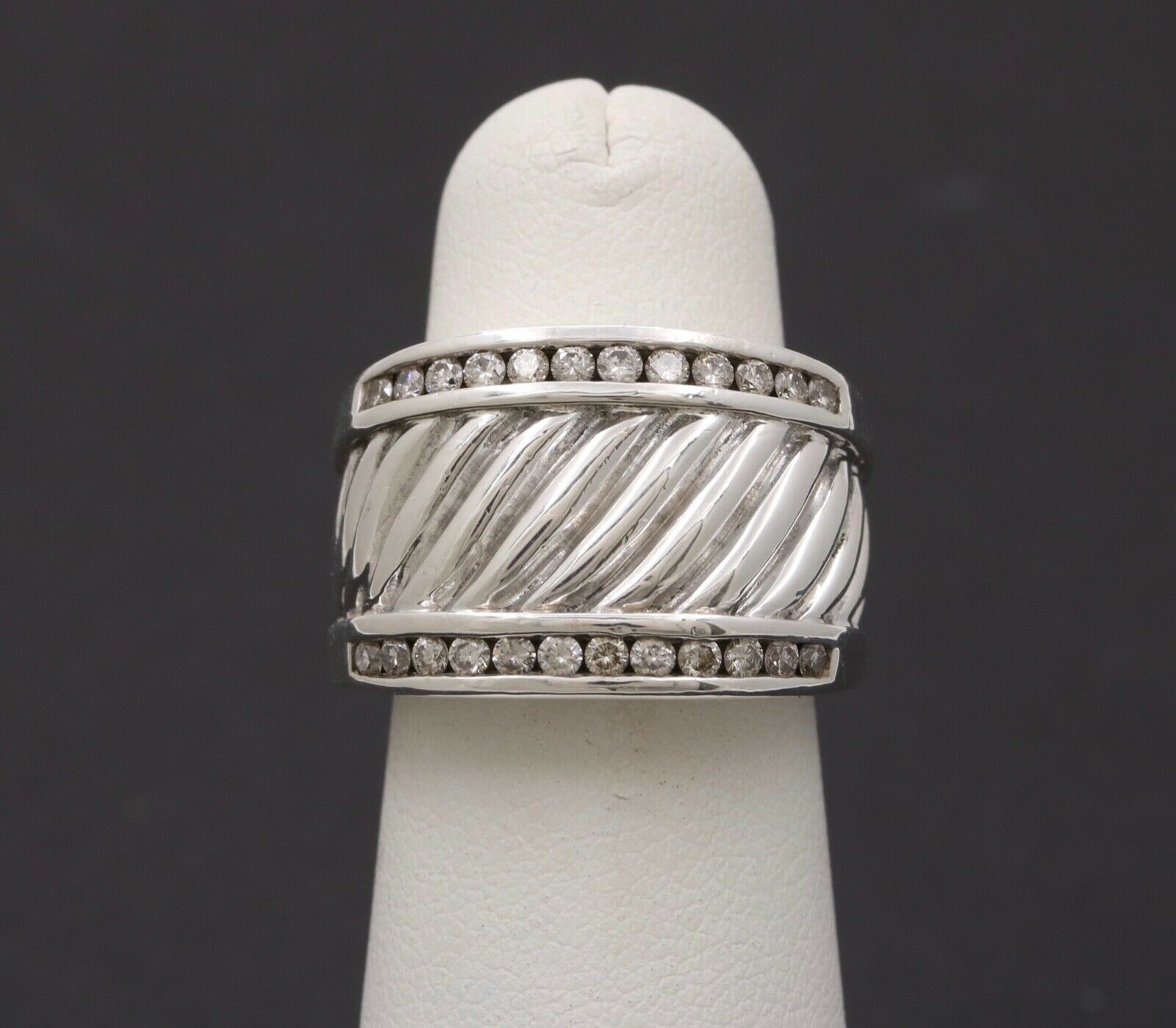 Classic David Yurman Sterling Silver Diamond Ring Band