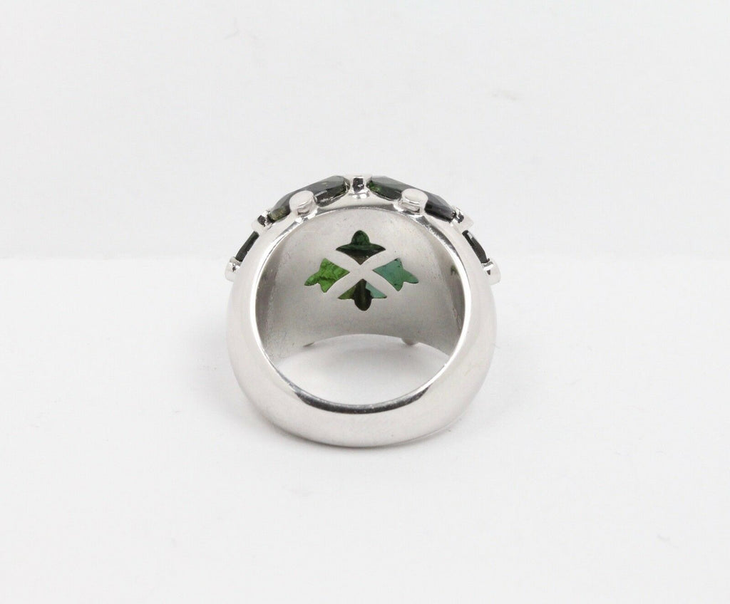 Vintage 18K White Gold  Green Tourmaline & Diamonds Dome Ring