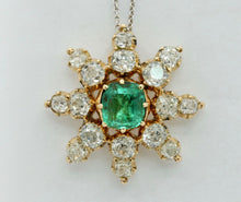 Load image into Gallery viewer, Elegant Vintage Ladies Emerald Diamonds 14K Yellow Gold Pendant
