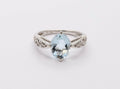 Vintage Ladies Natural Aquamarine Diamonds 14K White Gold Ring