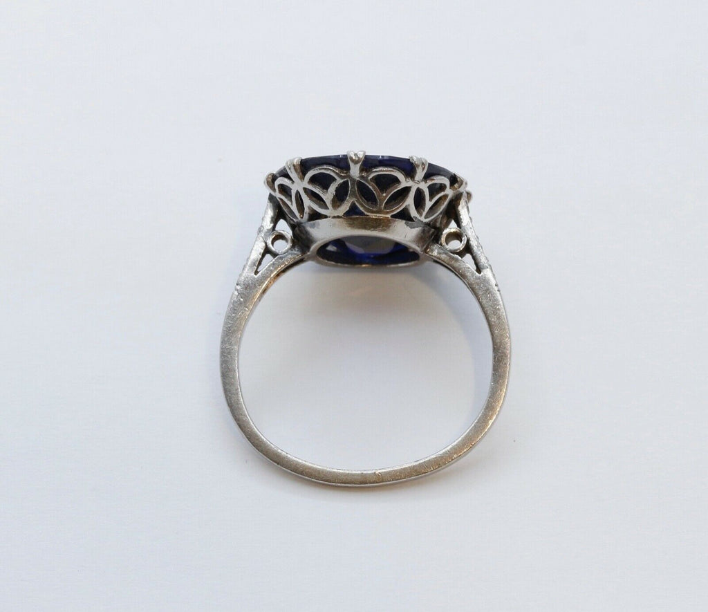 Art Deco Large Synthetic Sapphire Diamonds Platinum Cocktail Ring