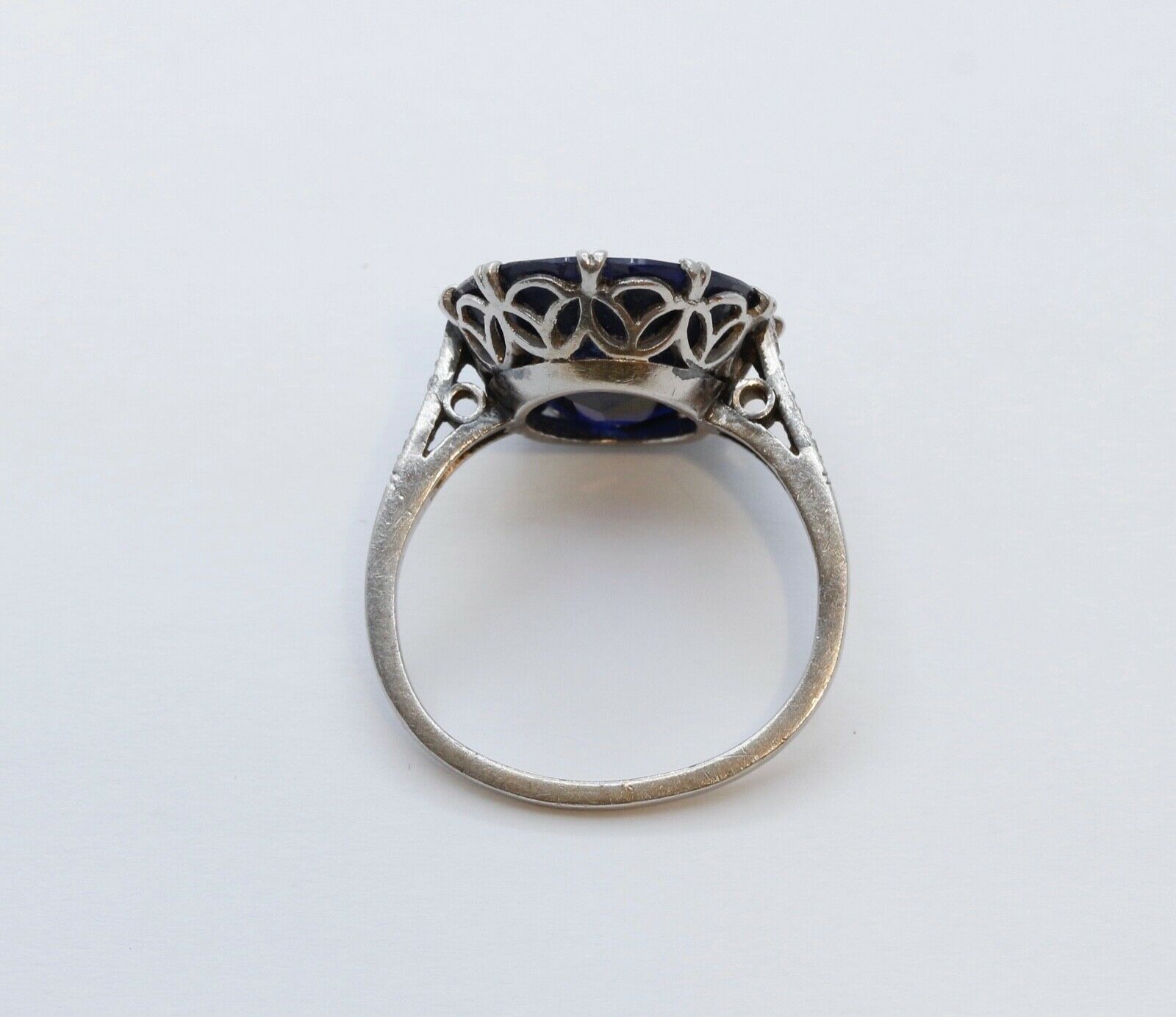Art Deco Large Synthetic Sapphire Diamonds Platinum Cocktail Ring