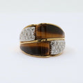 Vintage Italian Tiger's Eye Diamonds 18K Yellow Gold Ring