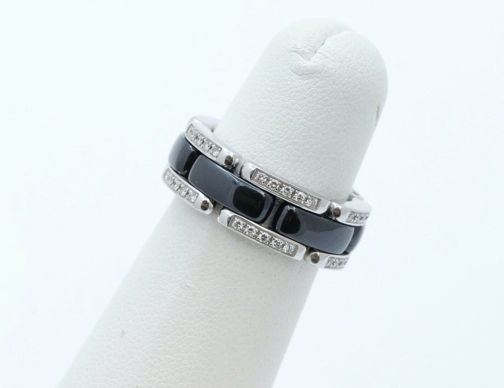 Chanel Ultra Ring Diamonds Black Ceramic 18K White Gold Ring