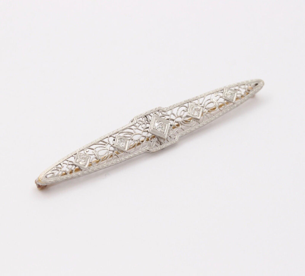 Art Deco Diamonds 14K White and Yellow Gold Brooch Pin