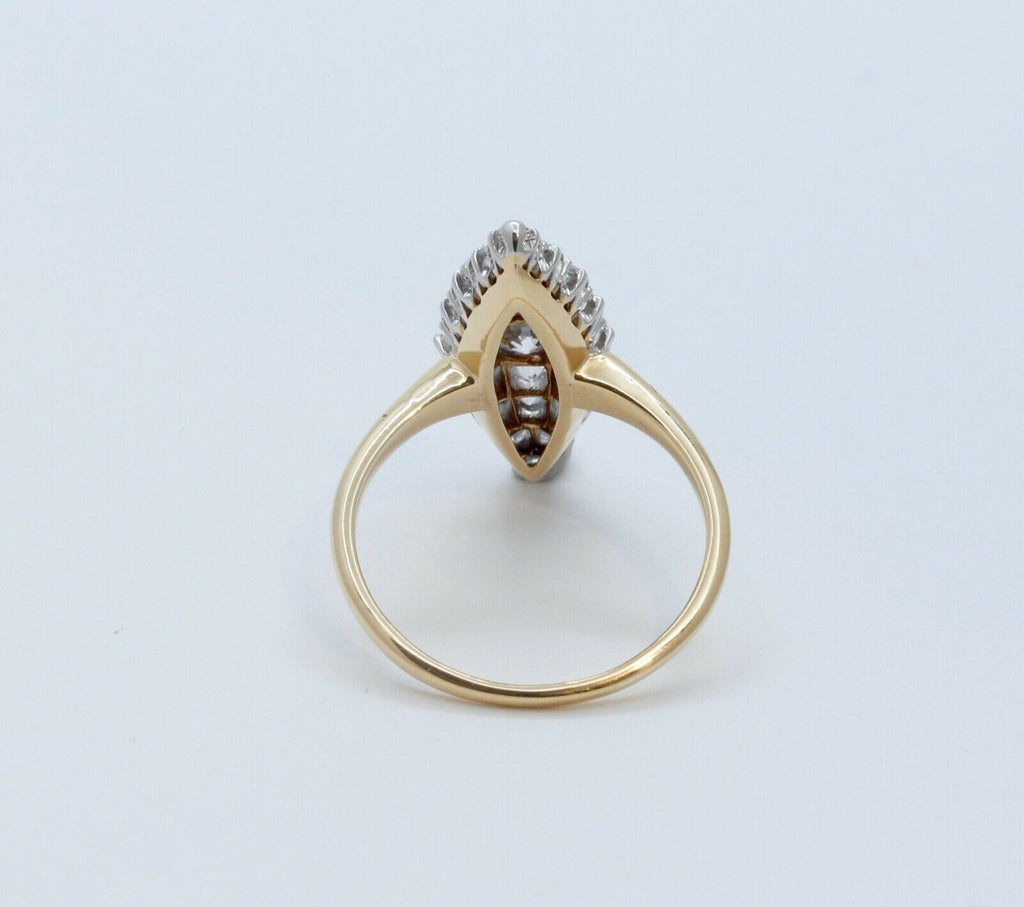Victorian Navette 18K Yellow White Gold Diamonds Ring