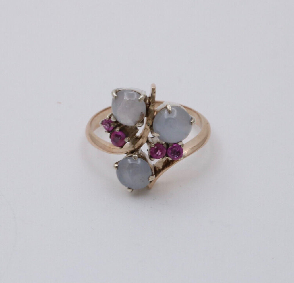 Vintage Retro 14K Star Sapphire And Ruby Bypass Ring