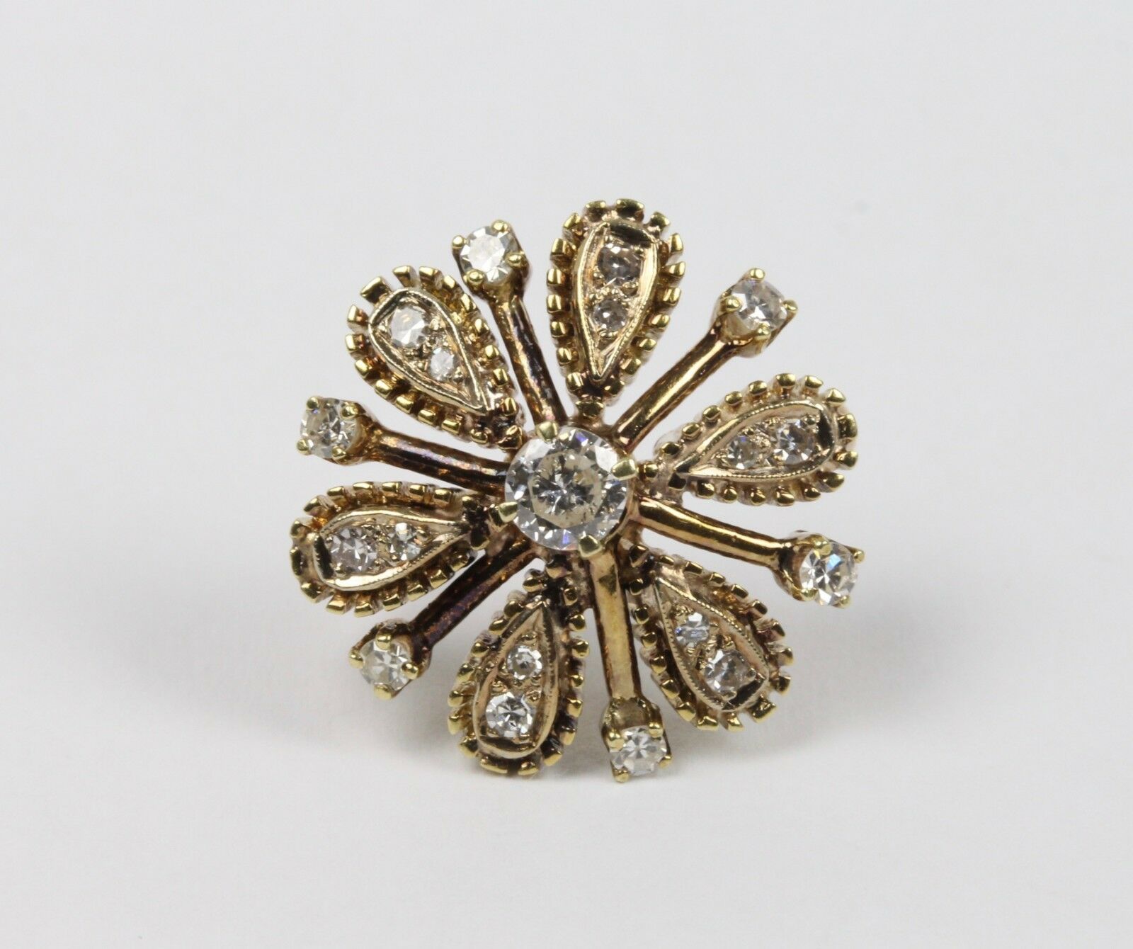 Vintage 18K Yellow Gold Diamond Floral Brooch/Pendant