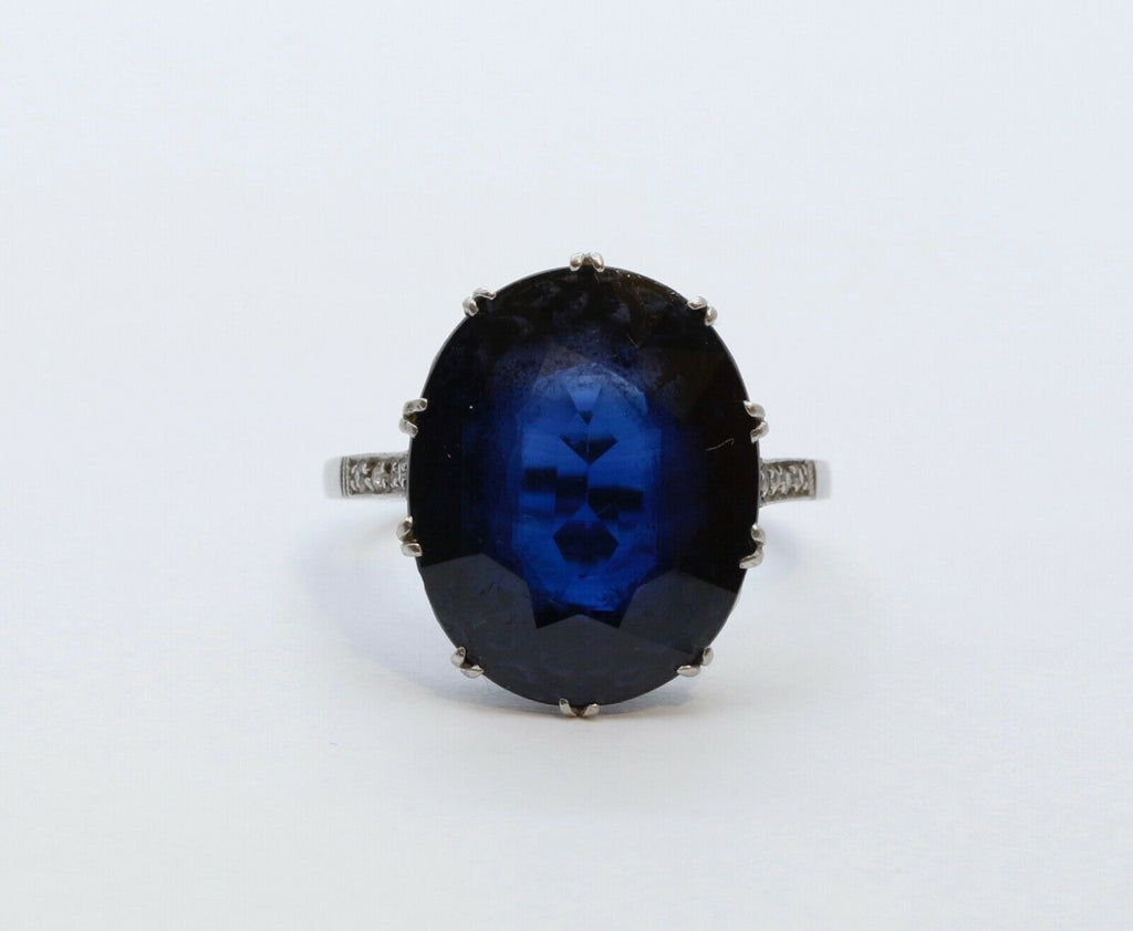 Art Deco Large Synthetic Sapphire Diamonds Platinum Cocktail Ring