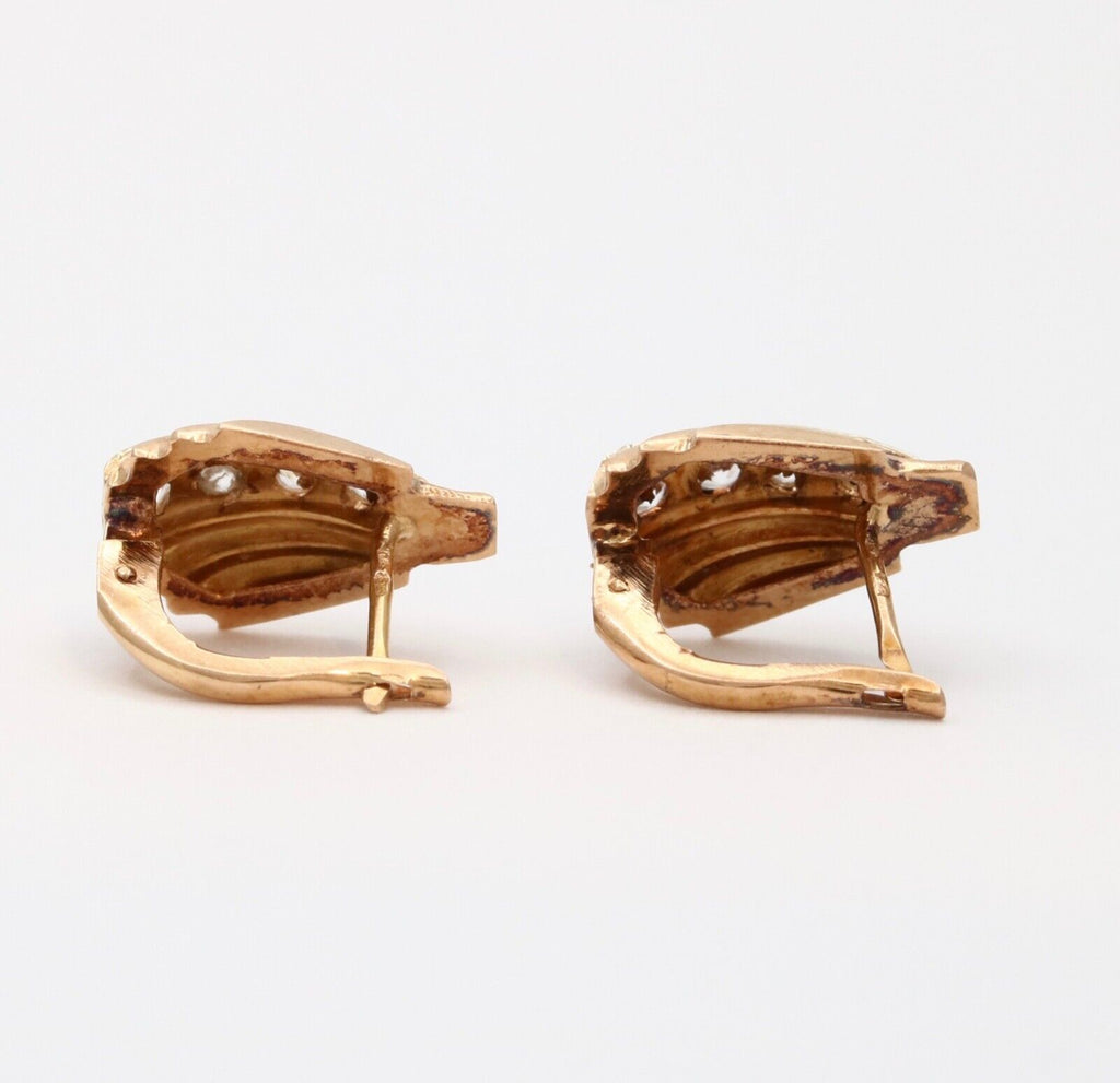 Vintage French 18K Yellow Gold Diamond Earrings