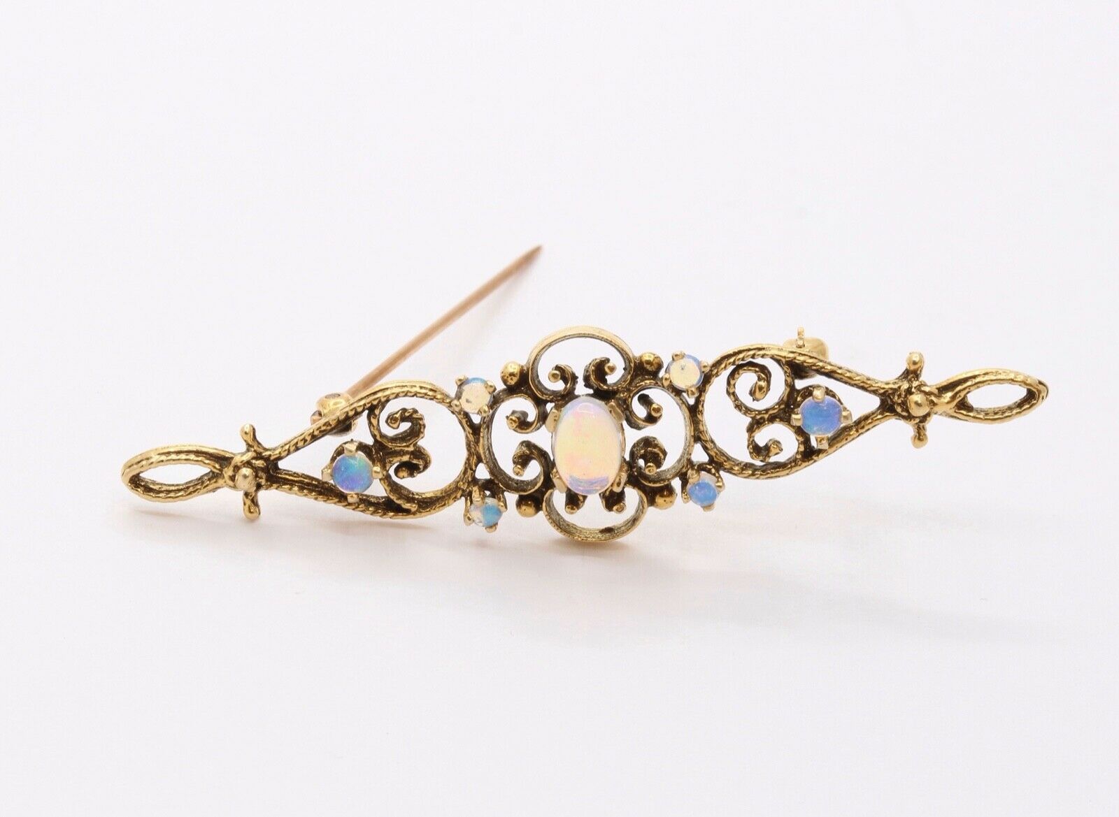 Victorian 14K Yellow Gold Opals Bar Pin Brooch