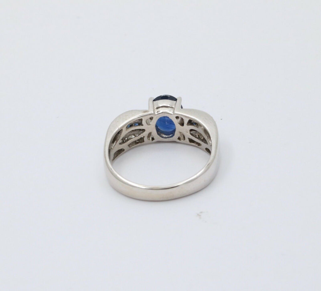 Classic 14K White Gold Sapphire and Diamond Ring Band, Engagement Ring.