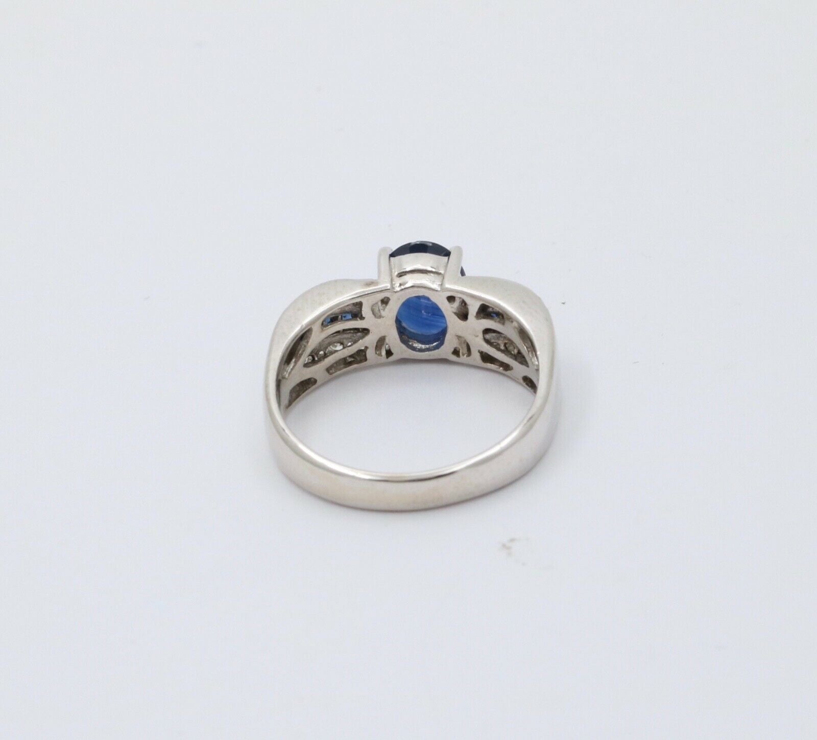 Classic 14K White Gold Sapphire and Diamond Ring Band, Engagement Ring.