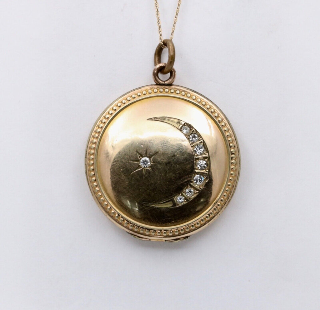 Antique Crescent & Star Gold Filled Locket Pendant