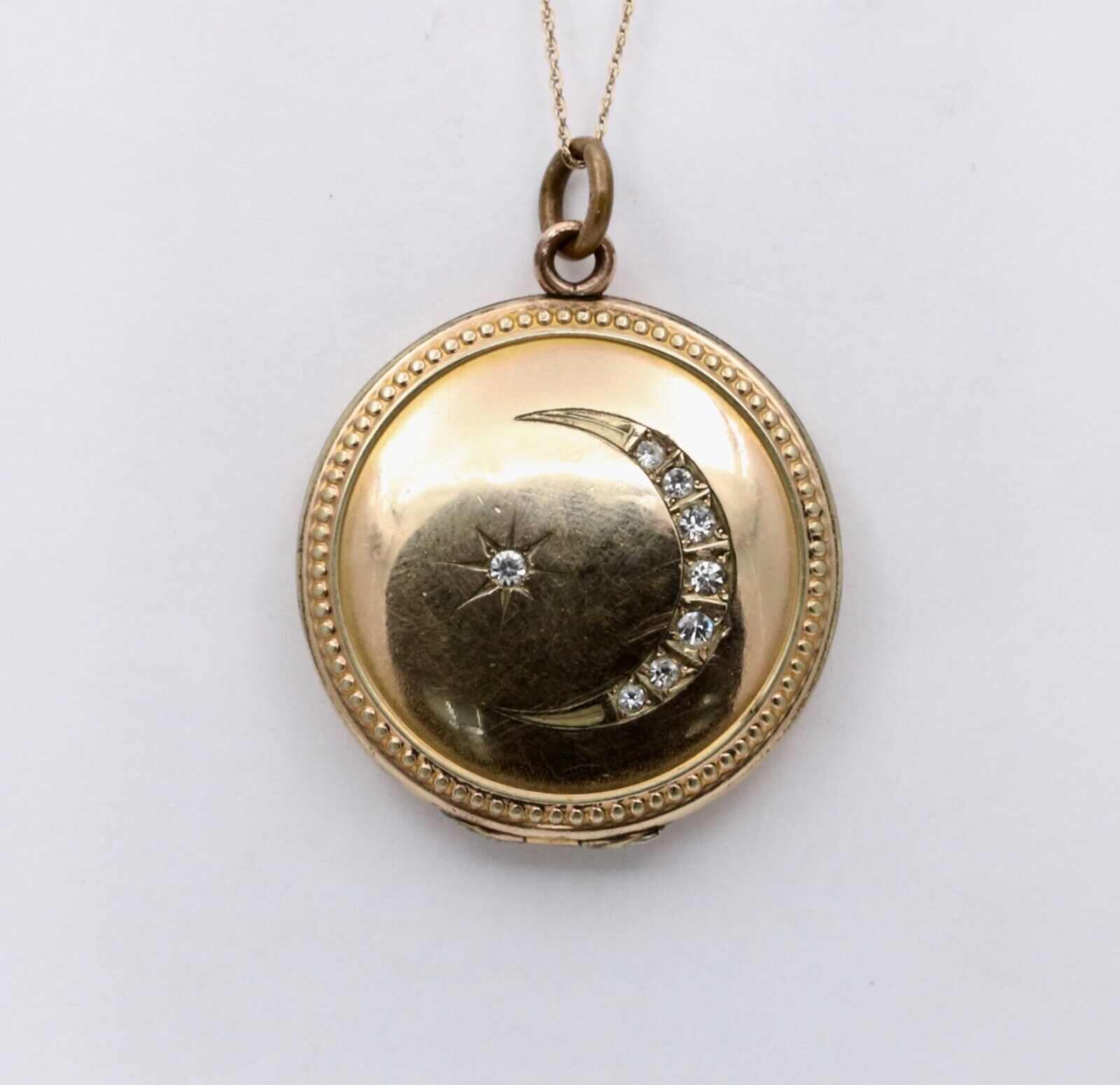 Antique Crescent & Star Gold Filled Locket Pendant