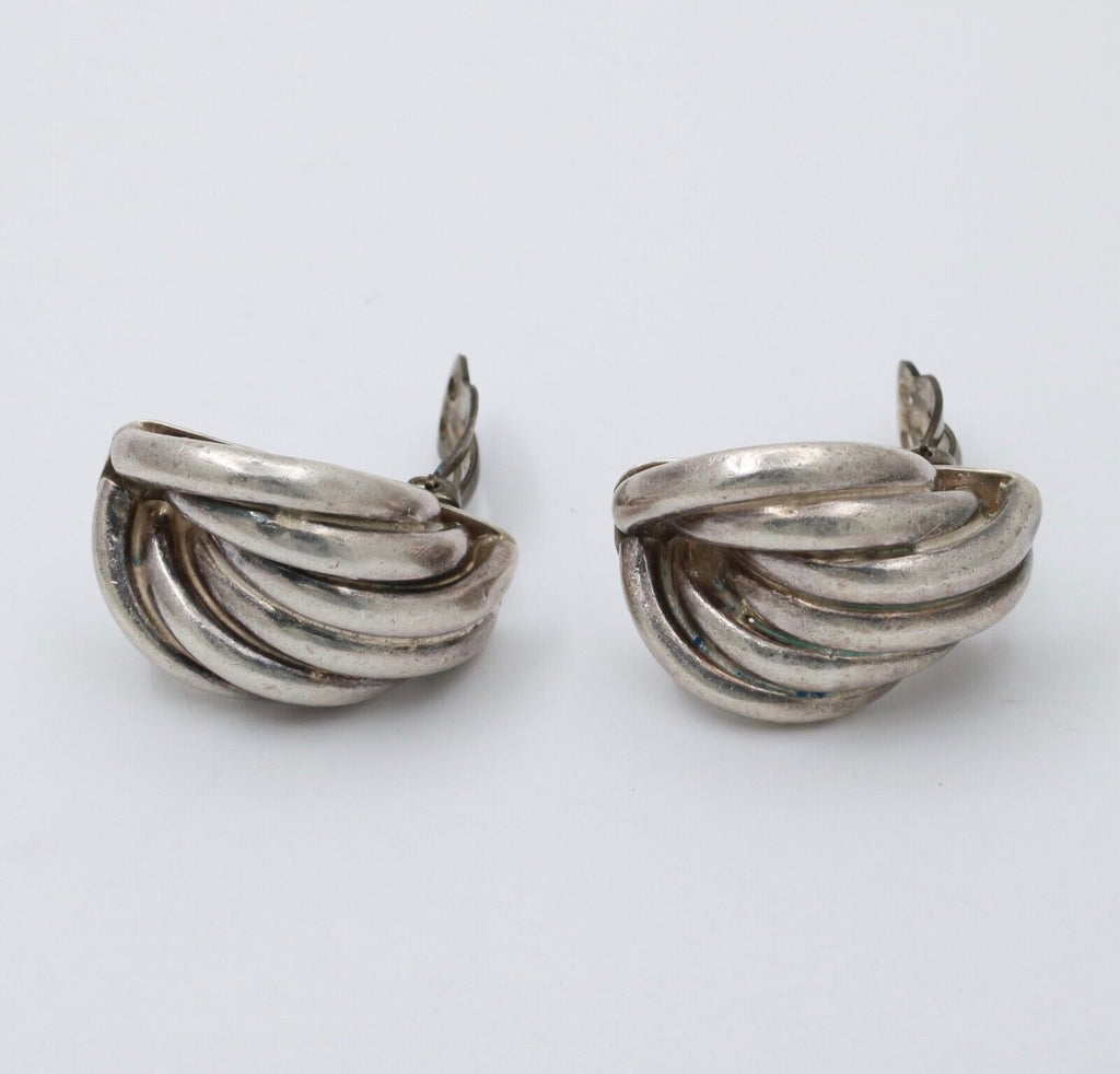 Vintage Mexico Sterling Silver Geometric Large Clip On Earrings