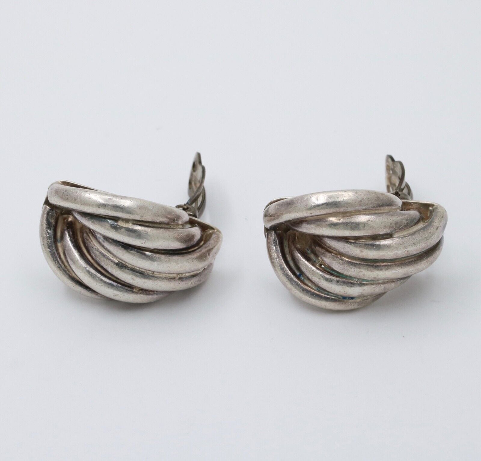 Vintage Mexico Sterling Silver Geometric Large Clip On Earrings