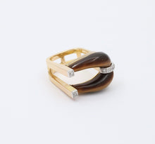 Load image into Gallery viewer, Modern Vintage 14K Yellow Gold Geometric Tiger Eye &amp; Diamond Ring.
