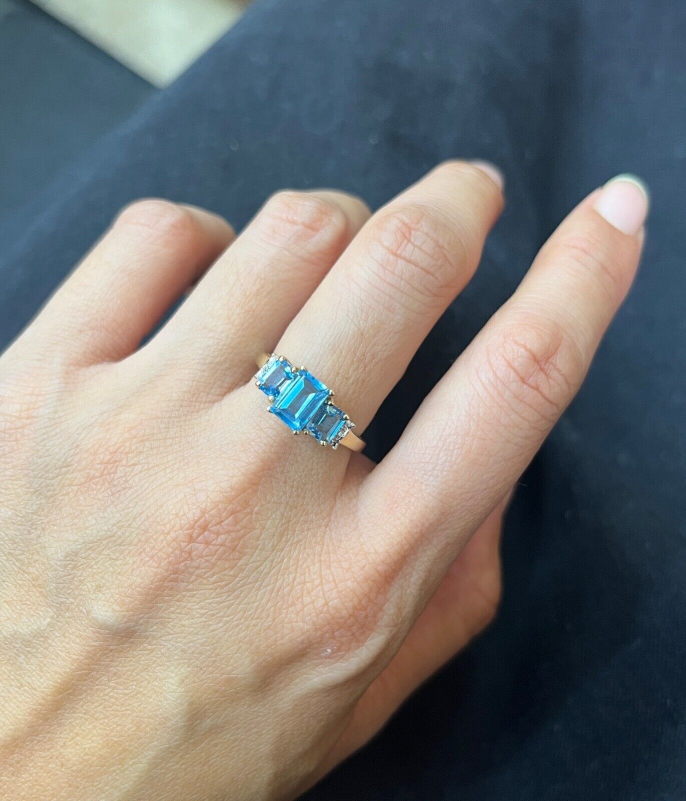 Vintage Blue Topaz & Diamond 10K Yellow Gold Birthstone Ring, Engagement Ring.