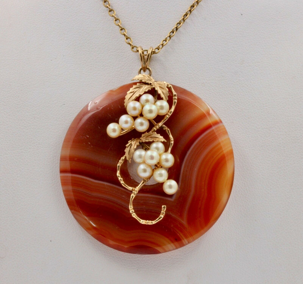 Vintage 14K Yellow Gold Large Sardonyx Pearl Pendant