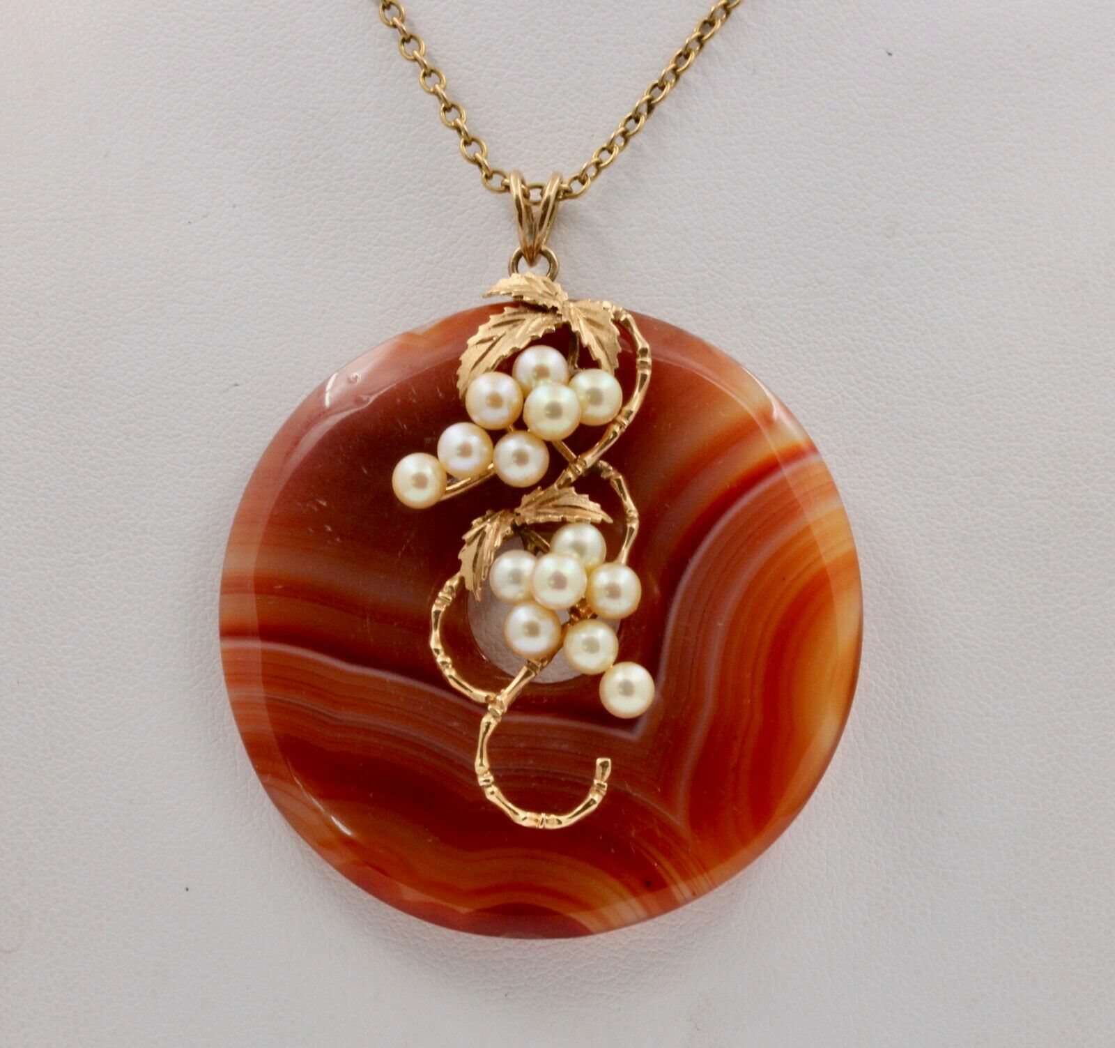 Vintage 14K Yellow Gold Large Sardonyx Pearl Pendant