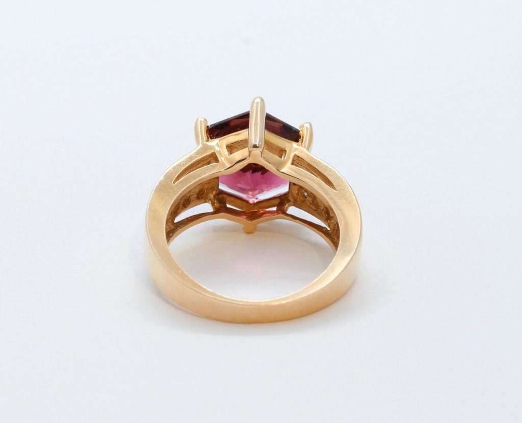 Large Pinkish Purple Hexagonal Cut Tourmaline Diamonds 14K YG Ring