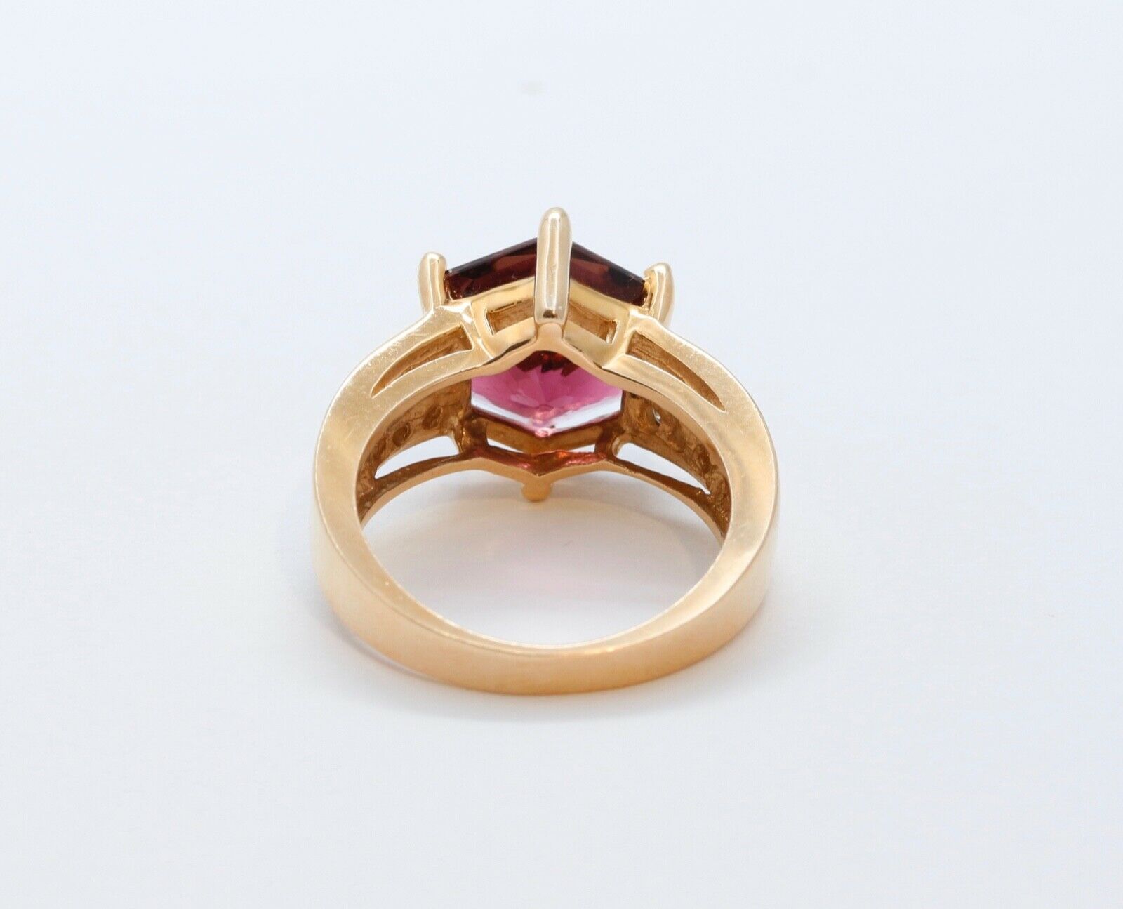 Large Pinkish Purple Hexagonal Cut Tourmaline Diamonds 14K YG Ring