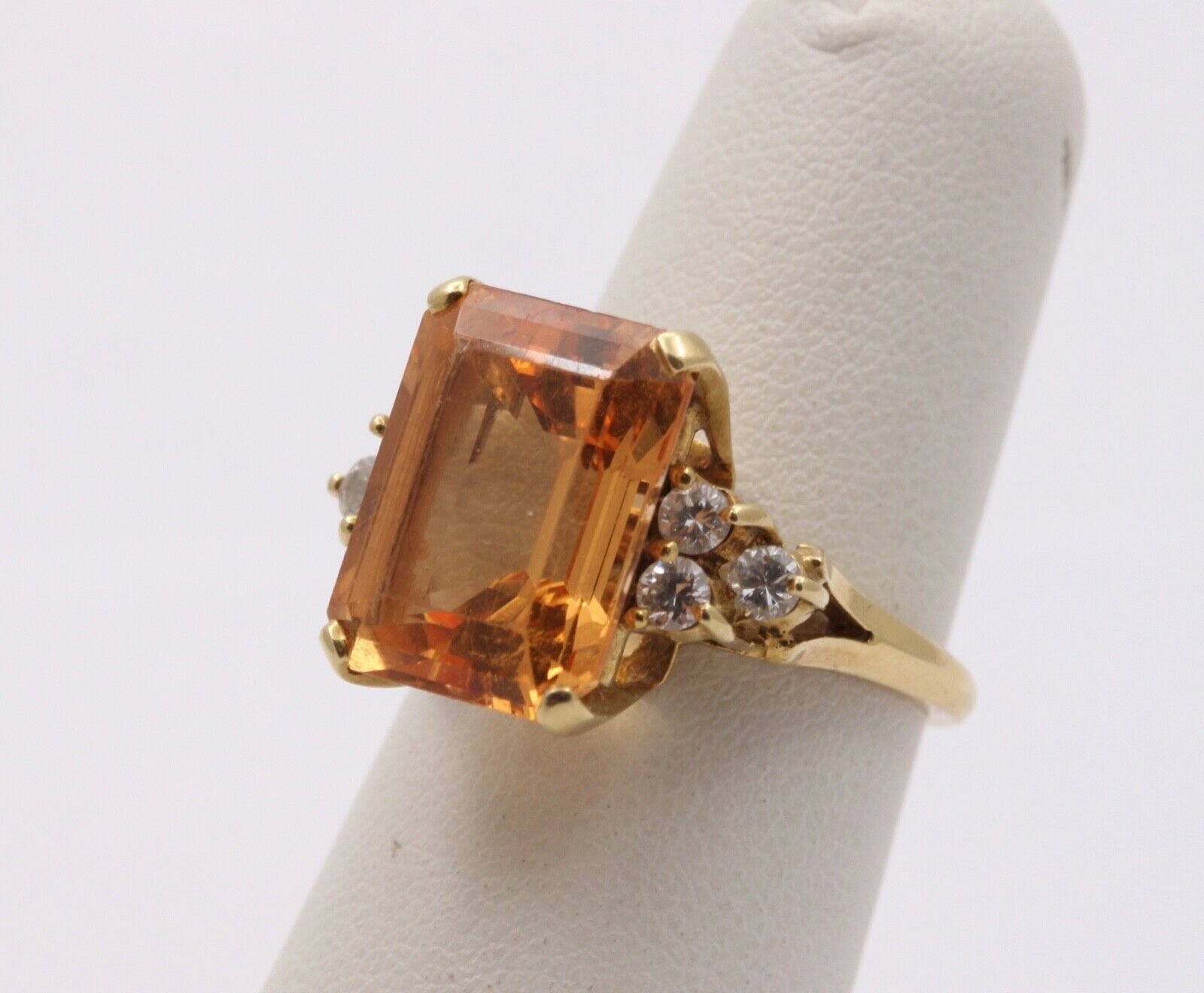 Vintage Citrine Diamonds  14K Yellow Gold Cocktail Ring
