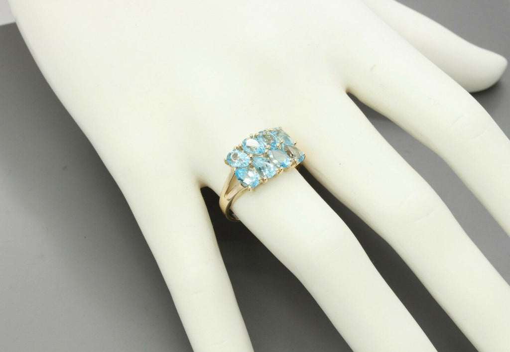 Vintage 10K Yellow Gold Blue Topaz Cluster Ring