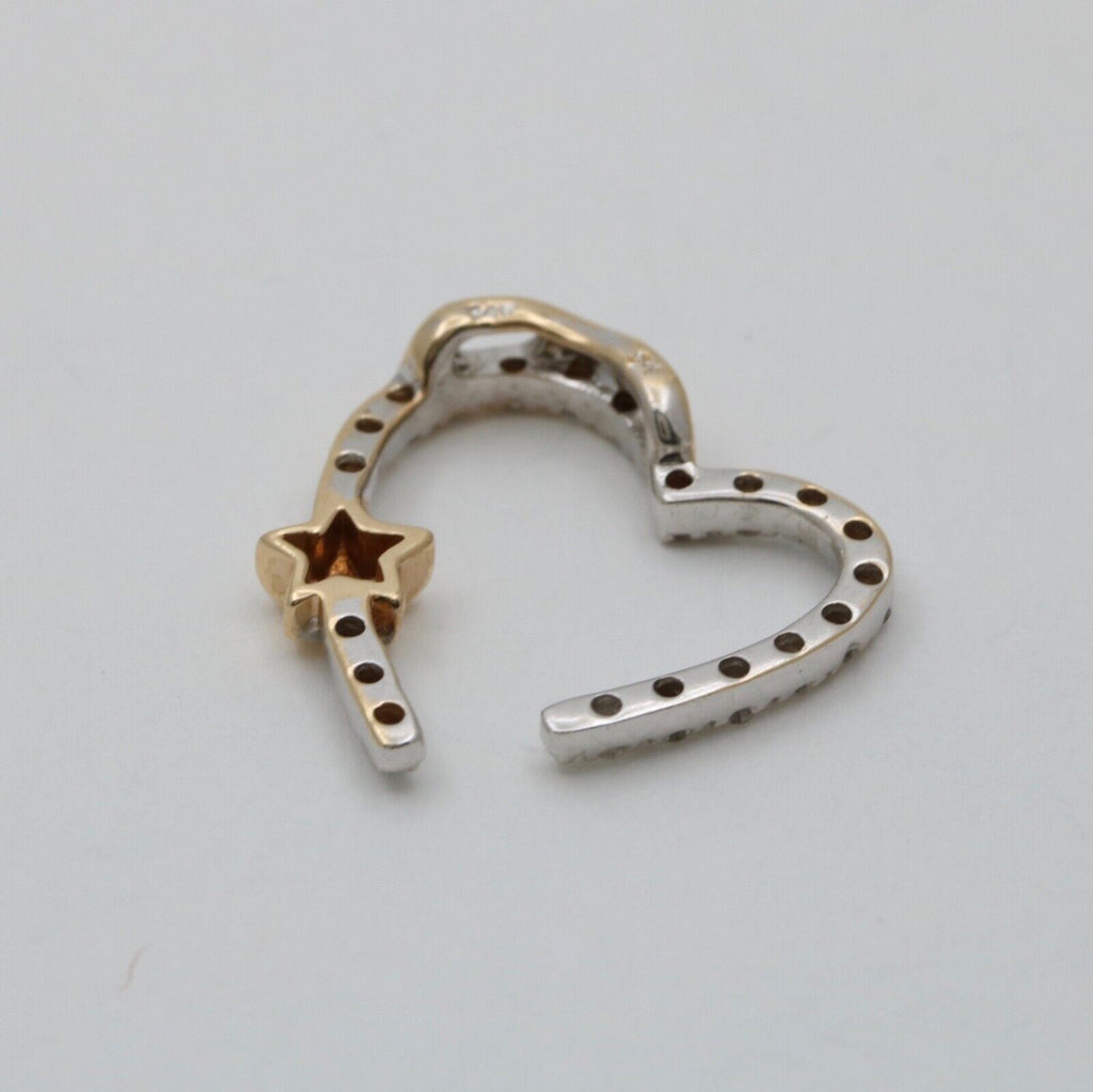 Vintage Heart on a Star Diamonds 14K White Yellow Gold Pendant