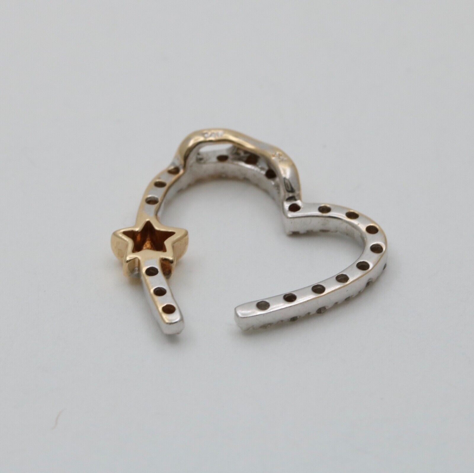 Vintage Heart on a Star Diamonds 14K White Yellow Gold Pendant