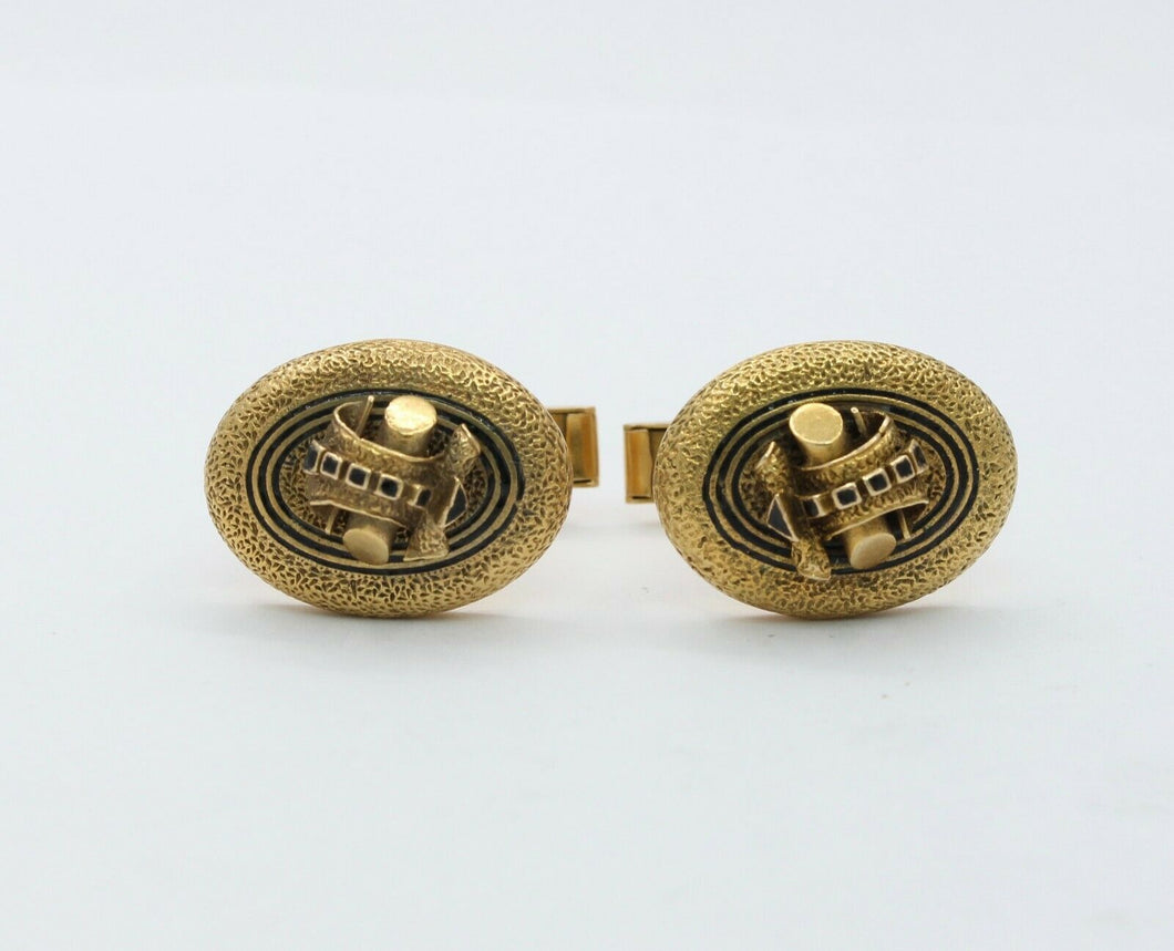 Vintage 14K Yellow Gold Black Enamel Log Cufflinks