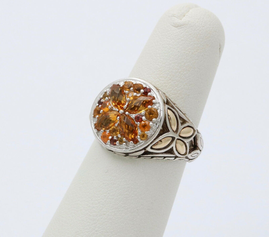 John Hardy Madeira, Yellow, and Honey Citrines Sterling Silver 18K YG Ring